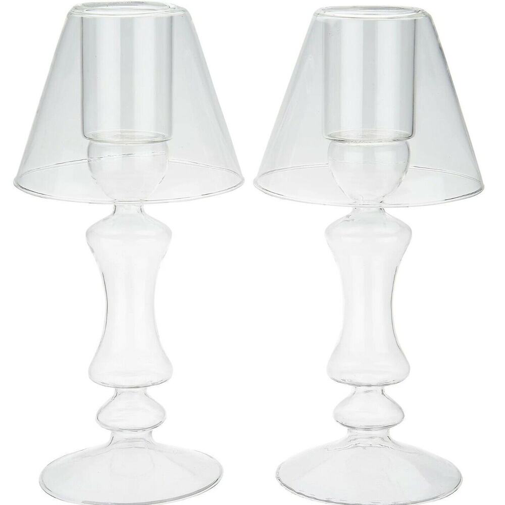 Dennis Basso Clear Glass Candle Holders